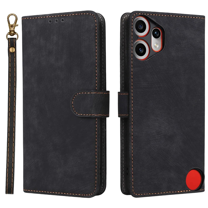 For Nothing CMF Phone 2 Pro Case Wallet RFID Blocking PU Leather Phone Cover Stand with Strap - Black - 1