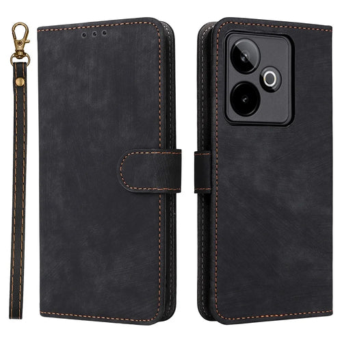 For Realme GT 7 5G Case Wallet RFID Blocking PU Leather Phone Cover Stand with Strap - Black - 1