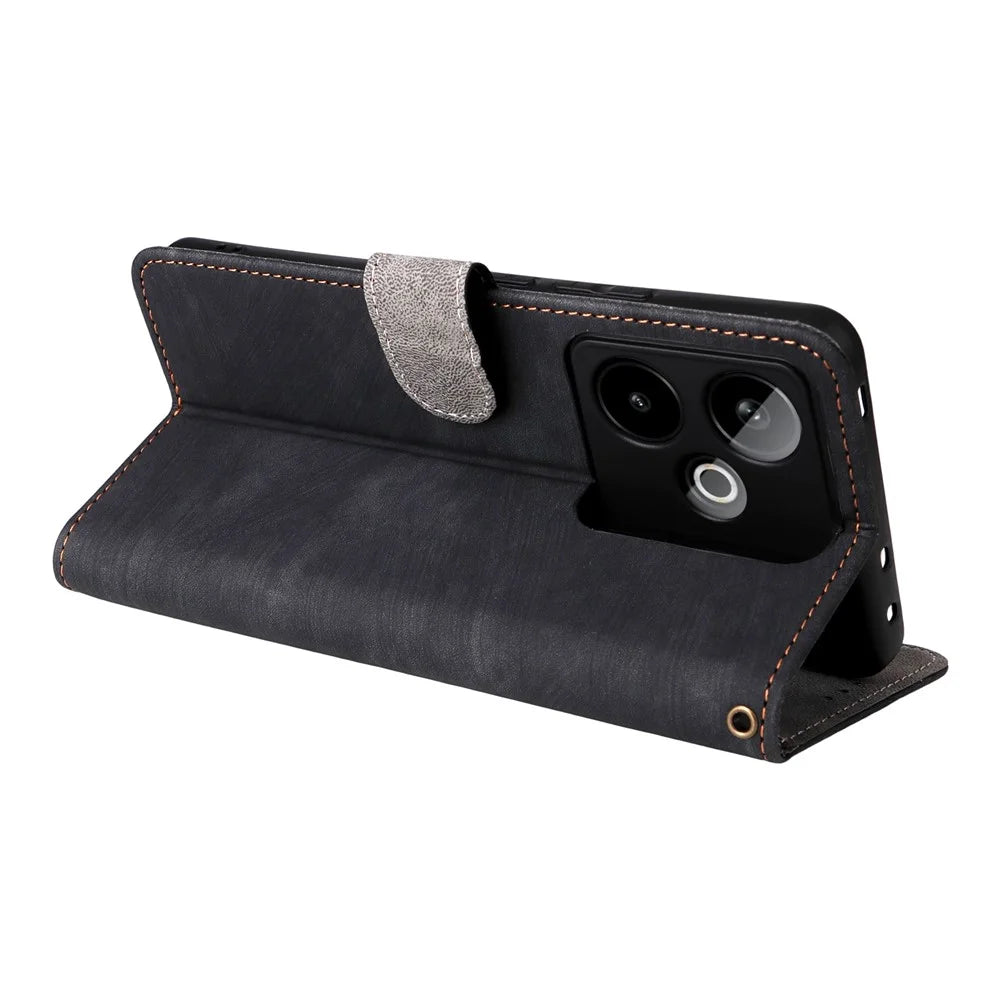 For Realme GT 7 5G Case Wallet RFID Blocking PU Leather Phone Cover Stand with Strap - Black - 5