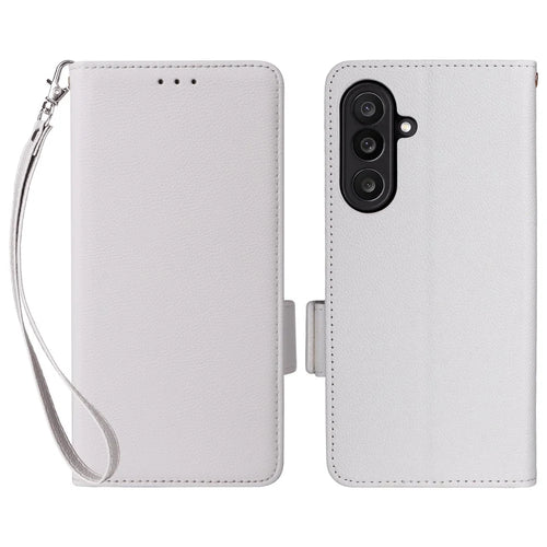For Samsung Galaxy F56 5G / M56 5G Case with Wrist Strap Litchi Texture PU Leather Wallet Phone Cover - White - 1
