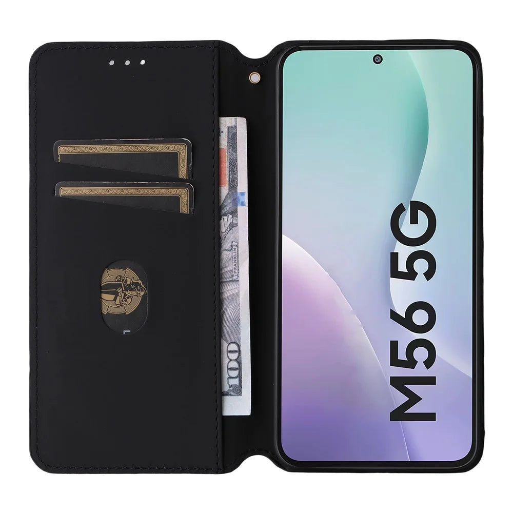 For Samsung Galaxy F56 5G / M56 5G Case Wallet Rhombus Imprinted Leather Phone Cover - Silver - 2