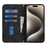 For iPhone 15 Pro Max Stand Case Magnetic Closure Skin Touch Leather Flip Phone Cover with Wallet - Black - 2
