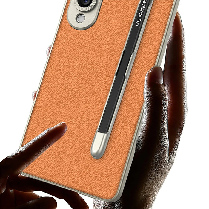 For Samsung Galaxy S25 Edge Case Skin-Touch PU Leather + PC Phone Cover with Stylus - Carbon Fiber Texture - 7