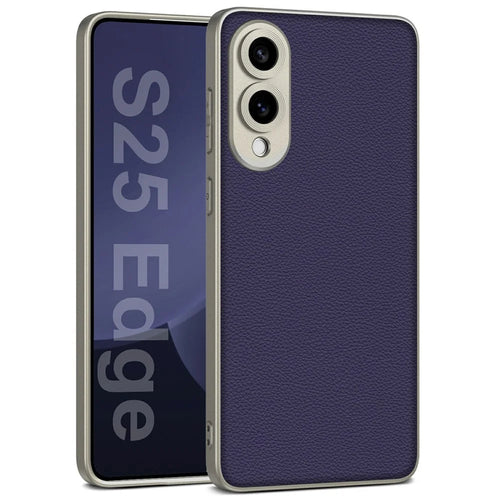For Samsung Galaxy S25 Edge Case Metal Pain Skin-Touch PU Leather + PC Phone Cover - Dark Purple - 1