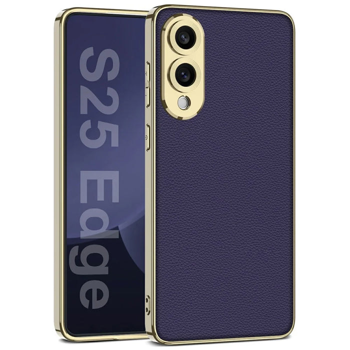 For Samsung Galaxy S25 Edge Case Skin-Touch PU Leather + PC Electroplated Phone Cover - Dark Purple - 1
