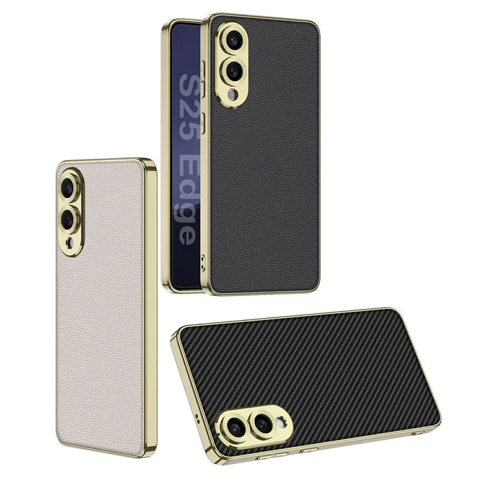 For Samsung Galaxy S25 Edge Case Skin-Touch PU Leather + PC Electroplated Phone Cover - Dark Purple - 3