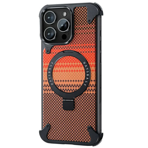 For iPhone 16 Pro Magnetic Case Aramid Fiber Borderless Phone Cover with Rotatable Kickstand - Black - 1