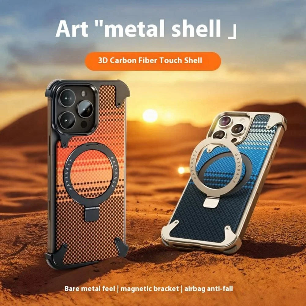 For iPhone 16 Pro Magnetic Case Aramid Fiber Borderless Phone Cover with Rotatable Kickstand - Black - 3
