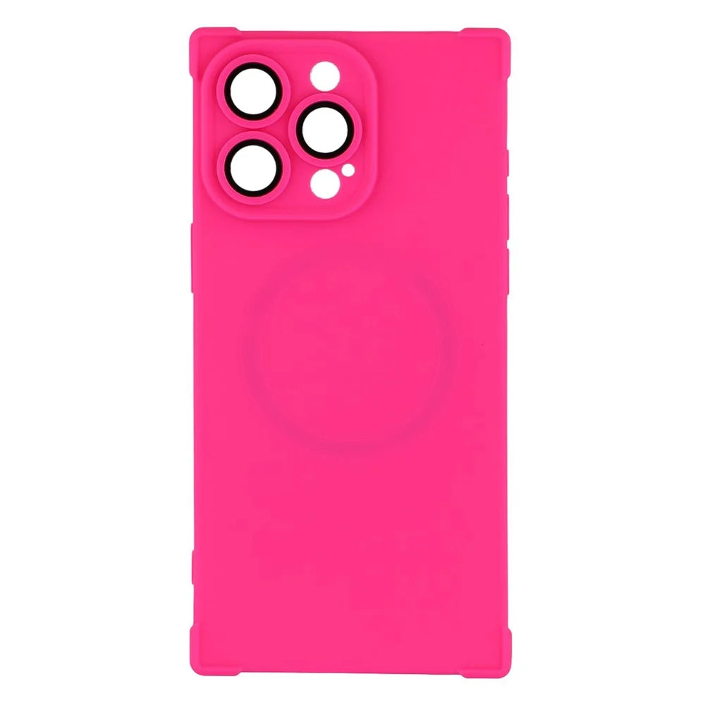 For iPhone 15 Pro Max Case Compatible with MagSafe Straight Edge TPU Phone Cover with Camera Lens Protector - Rose - 3