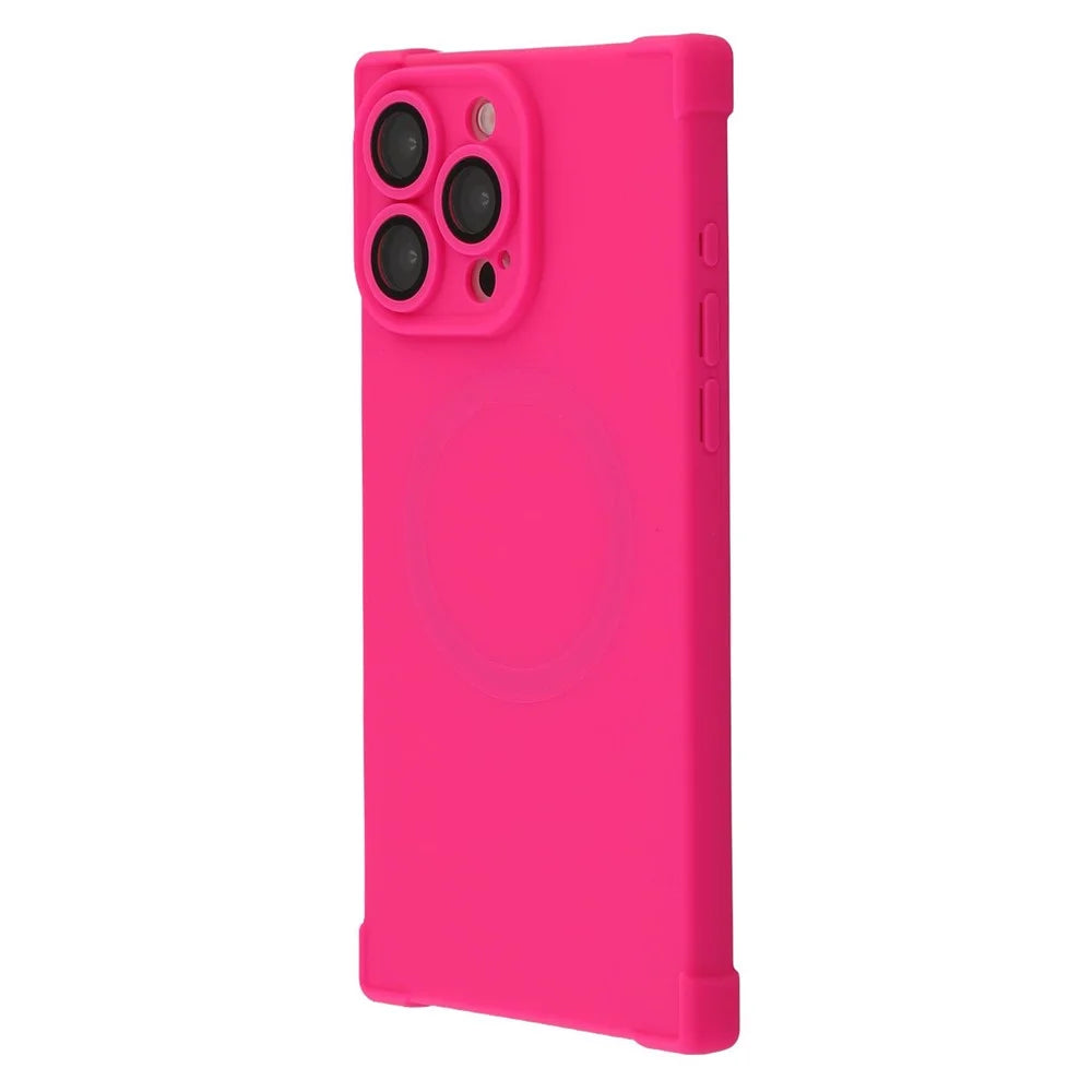 For iPhone 15 Pro Max Case Compatible with MagSafe Straight Edge TPU Phone Cover with Camera Lens Protector - Rose - 4
