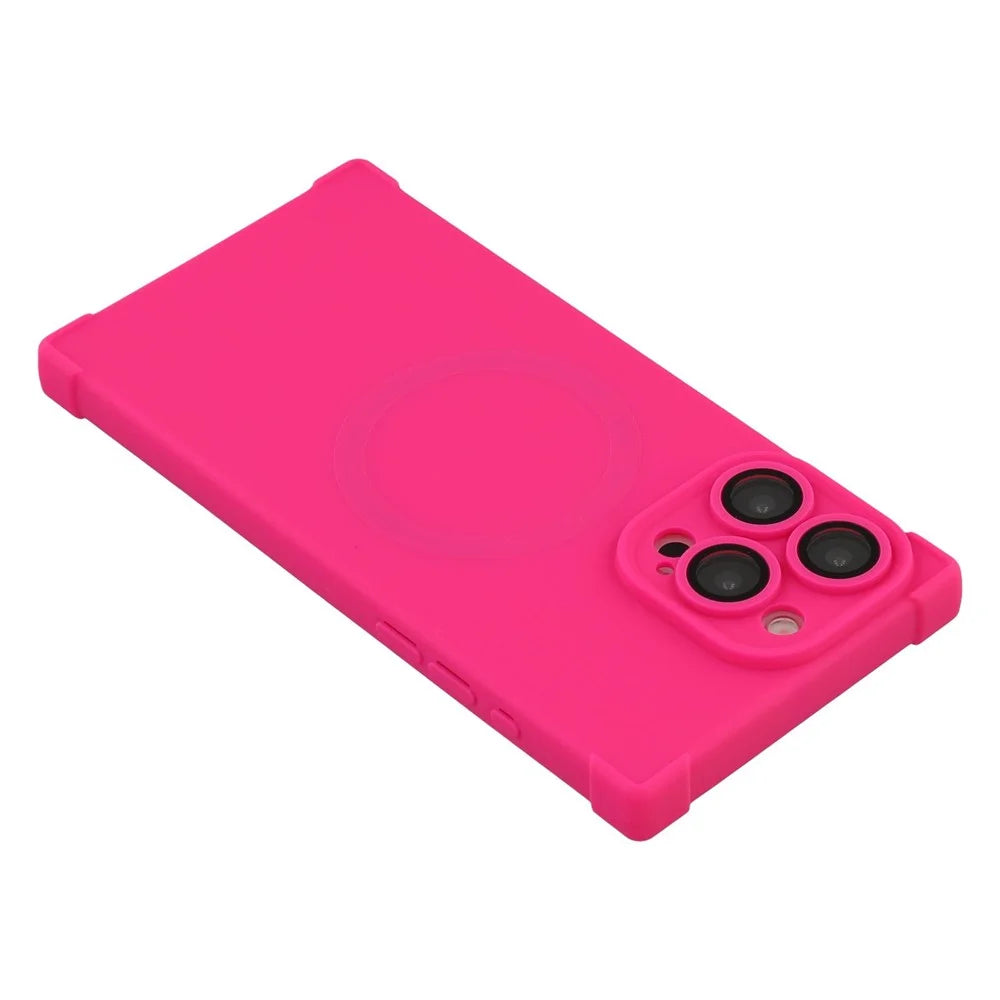 For iPhone 15 Pro Max Case Compatible with MagSafe Straight Edge TPU Phone Cover with Camera Lens Protector - Rose - 5