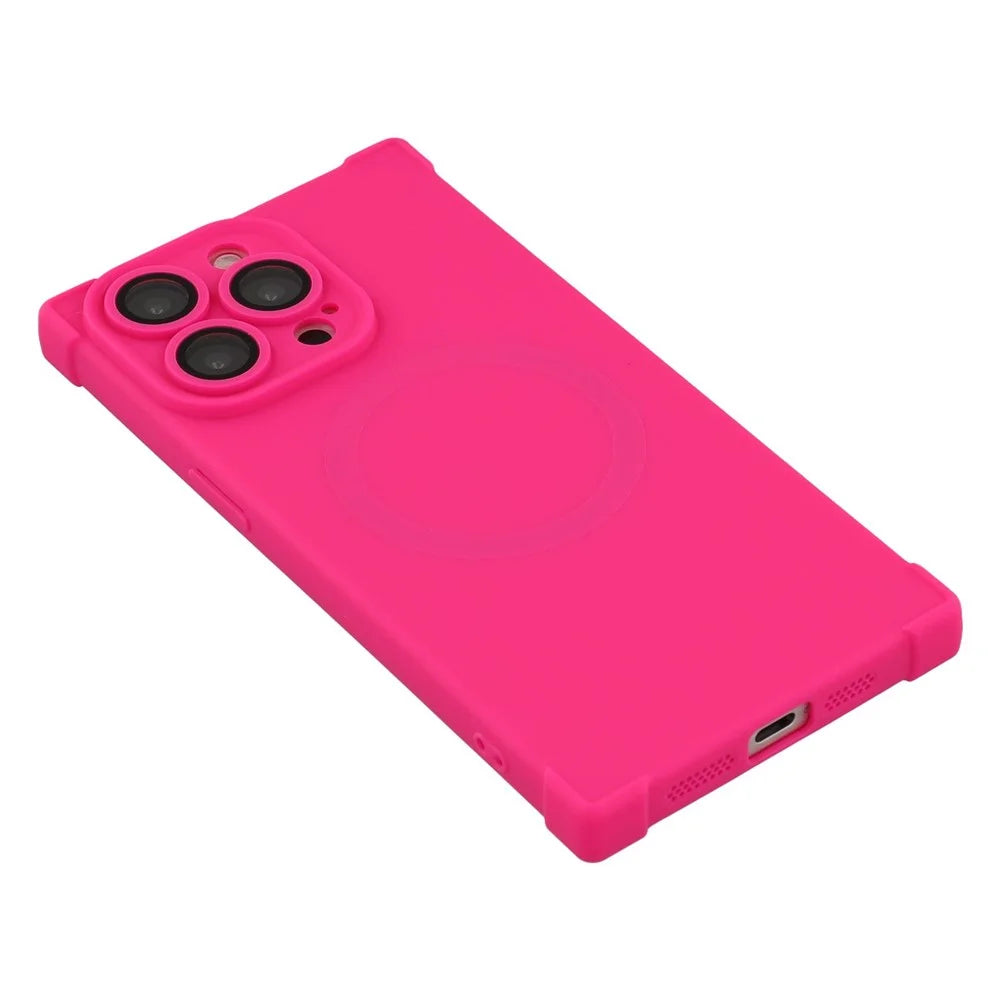 For iPhone 15 Pro Max Case Compatible with MagSafe Straight Edge TPU Phone Cover with Camera Lens Protector - Rose - 6