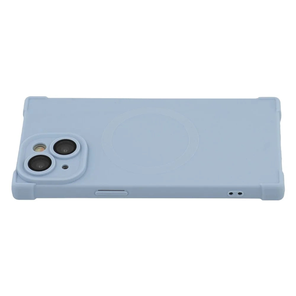 For iPhone 15 Case Compatible with MagSafe Straight Edge TPU Phone Cover with Camera Lens Protector - Blue - 1