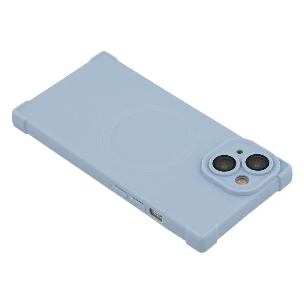For iPhone 15 Case Compatible with MagSafe Straight Edge TPU Phone Cover with Camera Lens Protector - Blue - 5