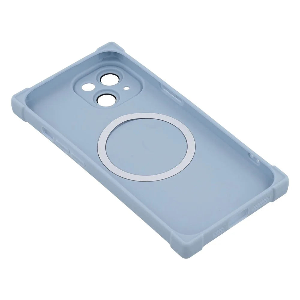 For iPhone 15 Case Compatible with MagSafe Straight Edge TPU Phone Cover with Camera Lens Protector - Blue - 7