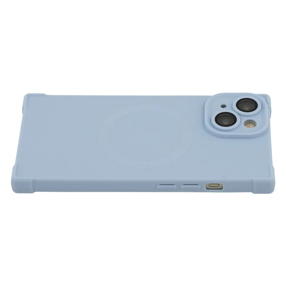 For iPhone 14 Case Compatible with MagSafe Straight Edge TPU Phone Cover with Camera Lens Protector - Blue - 4