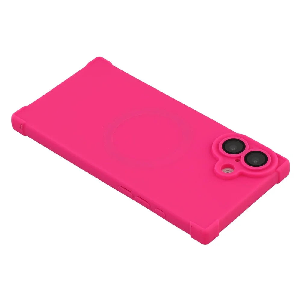 For iPhone 16 Case Compatible with MagSafe Straight Edge TPU Phone Cover with Camera Lens Protector - Rose - 5