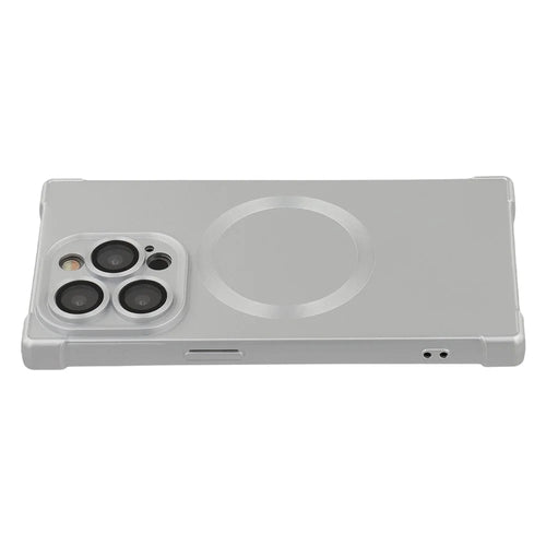 For iPhone 14 Pro Max Case Compatible with MagSafe Straight Edge TPU Phone Cover with Camera Lens Protector - Silver - 1