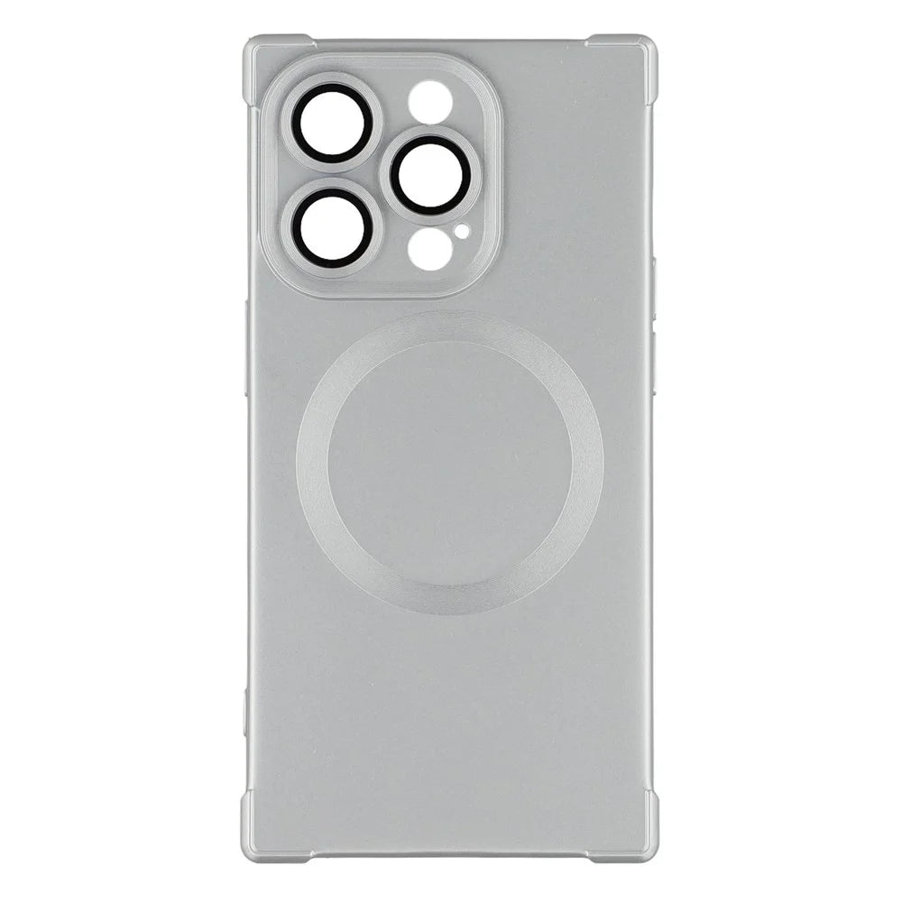 For iPhone 14 Pro Max Case Compatible with MagSafe Straight Edge TPU Phone Cover with Camera Lens Protector - Silver - 3