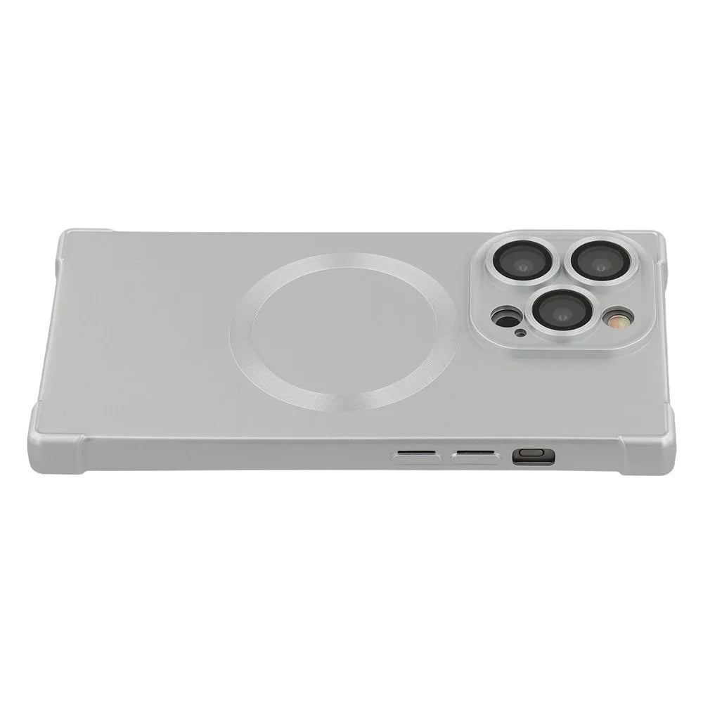 For iPhone 14 Pro Max Case Compatible with MagSafe Straight Edge TPU Phone Cover with Camera Lens Protector - Silver - 4