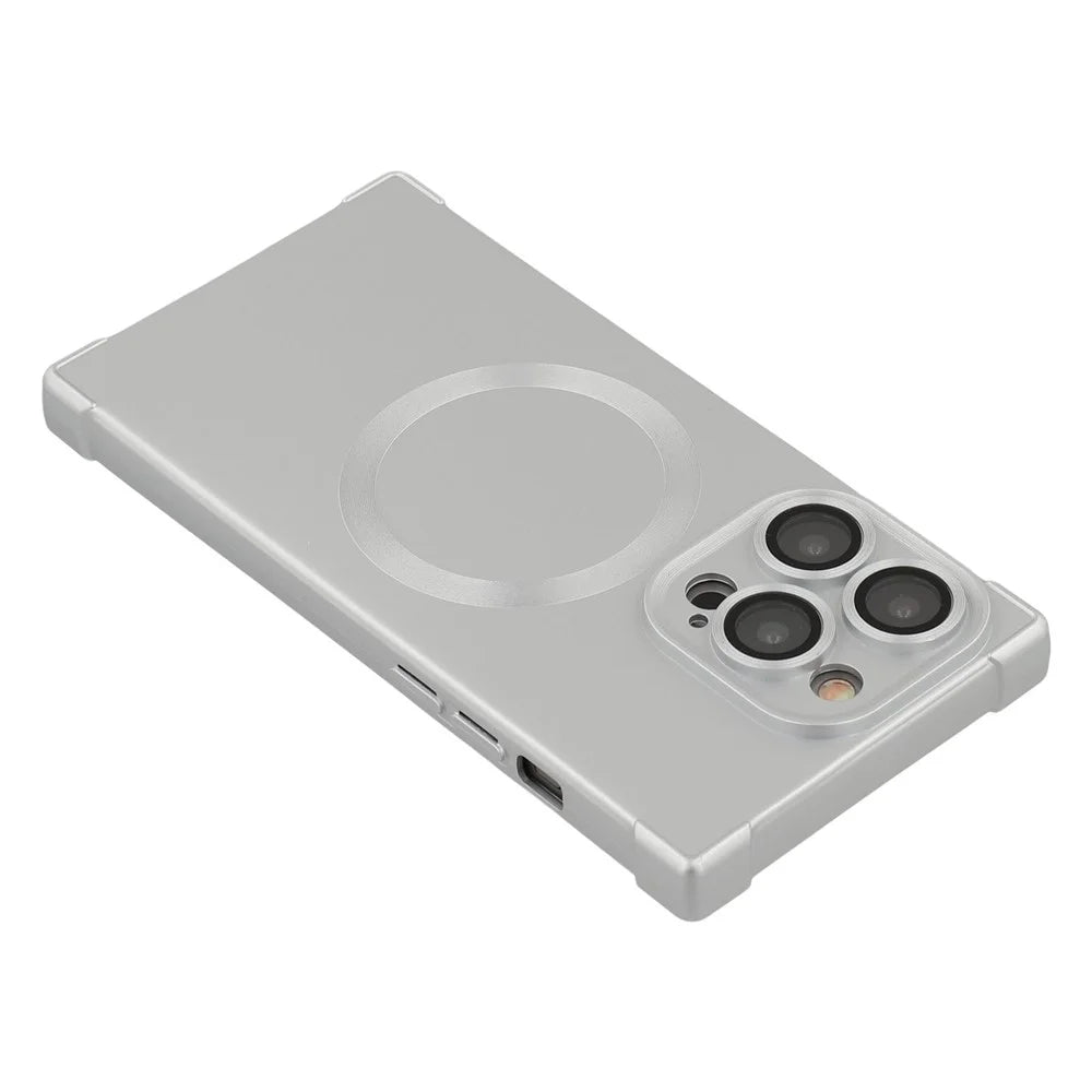 For iPhone 14 Pro Max Case Compatible with MagSafe Straight Edge TPU Phone Cover with Camera Lens Protector - Silver - 5