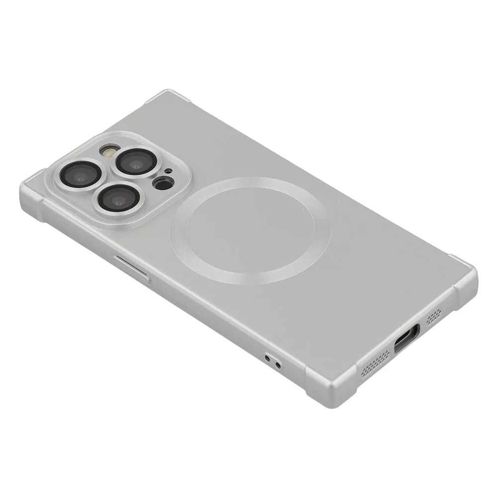 For iPhone 14 Pro Case Compatible with MagSafe Straight Edge TPU Phone Cover with Camera Lens Protector - Silver - 6