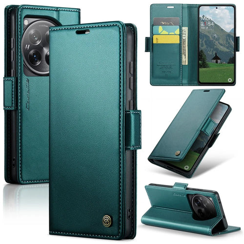 CASEME For OnePlus 12 5G Case  023 Series RFID Blocking Leather Wallet Stand Phone Cover - Green - 1