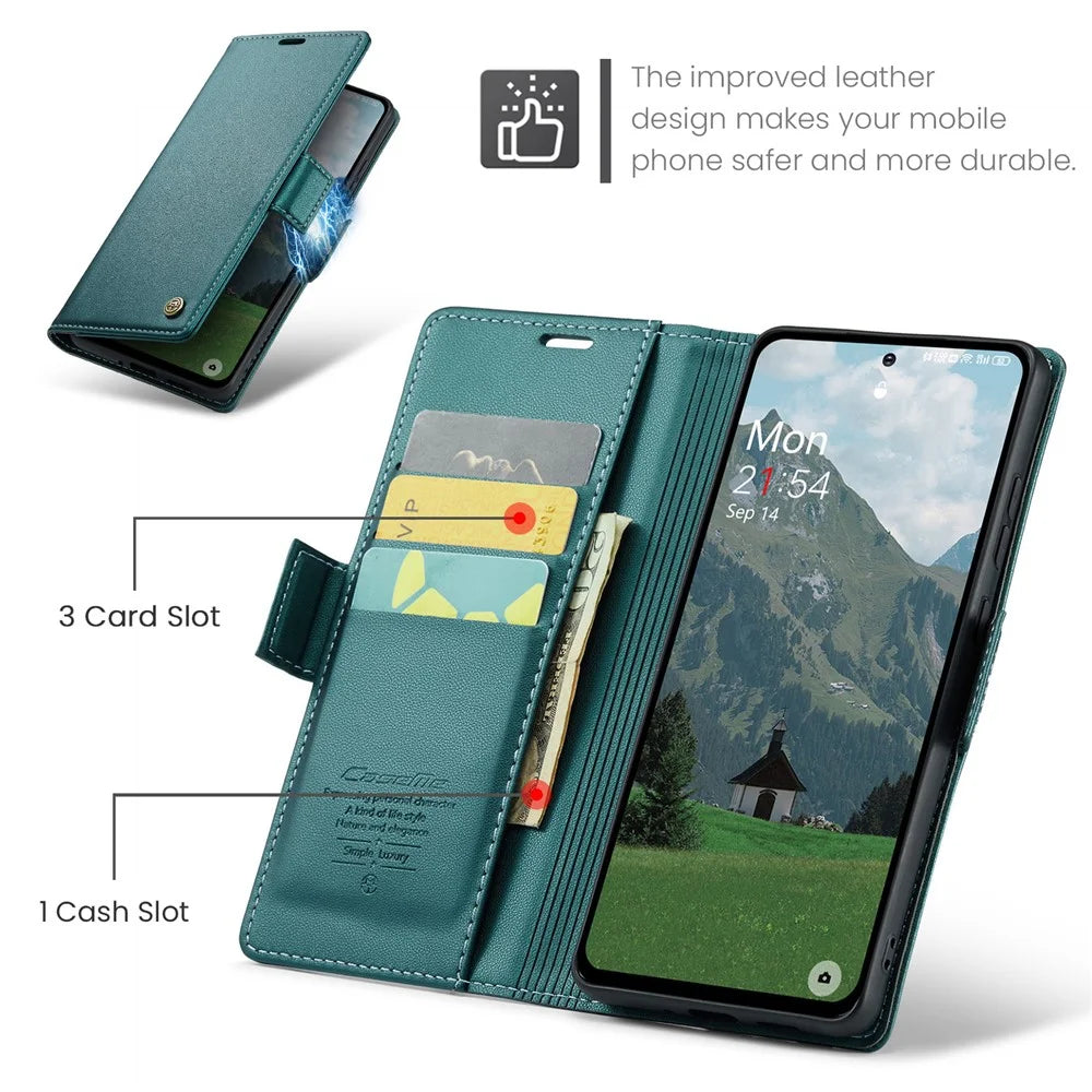 CASEME For OnePlus 12 5G Case  023 Series RFID Blocking Leather Wallet Stand Phone Cover - Green - 2