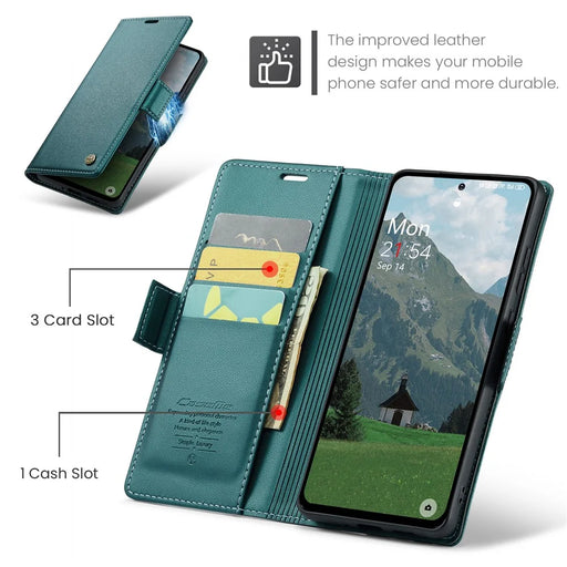 CASEME For OnePlus 12 5G Case  023 Series RFID Blocking Leather Wallet Stand Phone Cover - Green - 2