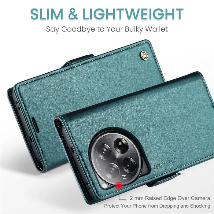 CASEME For OnePlus 12 5G Case  023 Series RFID Blocking Leather Wallet Stand Phone Cover - Green - 5