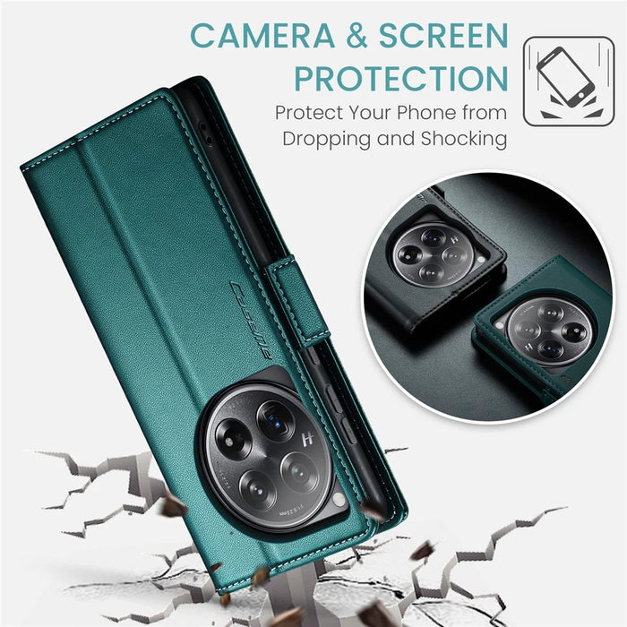 CASEME For OnePlus 12 5G Case  023 Series RFID Blocking Leather Wallet Stand Phone Cover - Green - 6