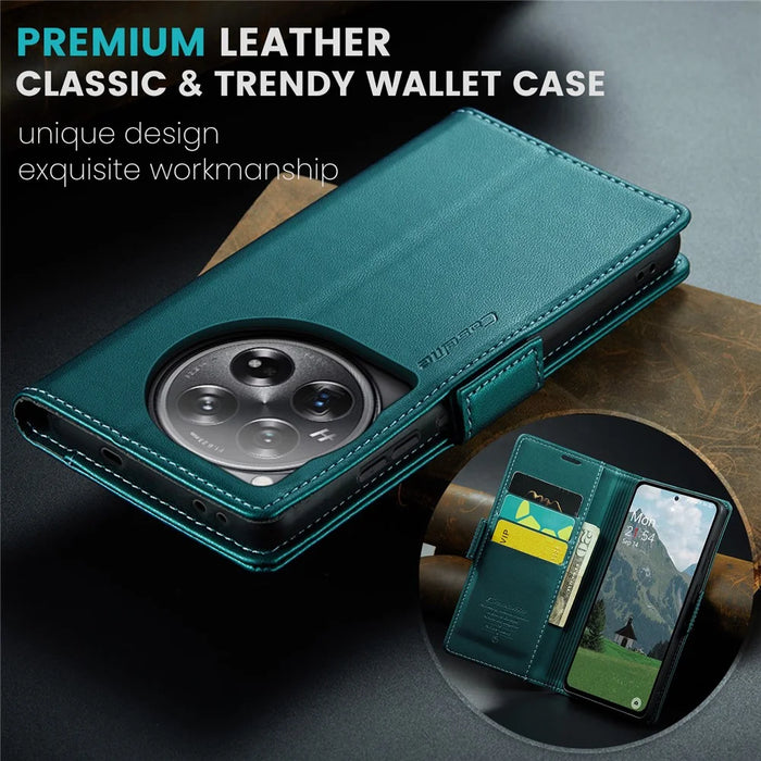 CASEME For OnePlus 12 5G Case  023 Series RFID Blocking Leather Wallet Stand Phone Cover - Green - 7