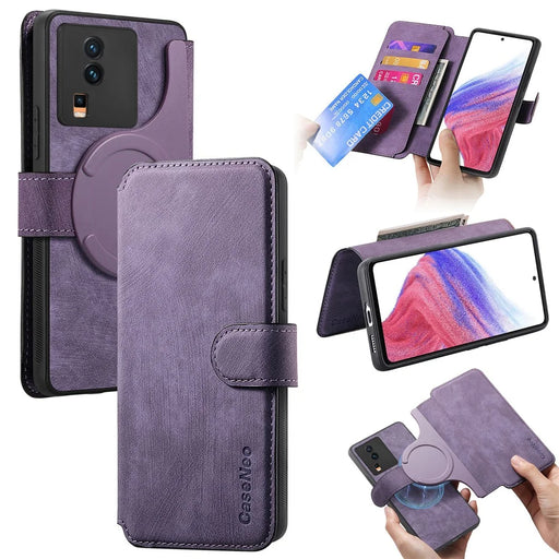 CASENEO For vivo iQOO Neo7 5G Magnetic Case  Detachable Leather Phone Wallet Cover - Purple - 1