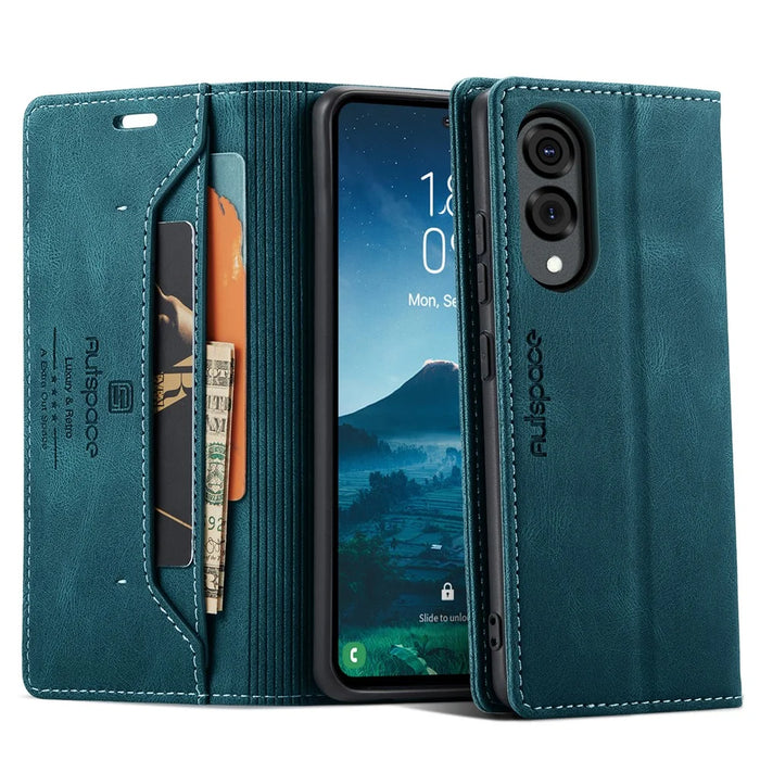 AUTSPACE For Samsung Galaxy S25 Edge Wallet Case  A01 Leather Stand Cover with RFID Blocking Card Holder - Blue - 1