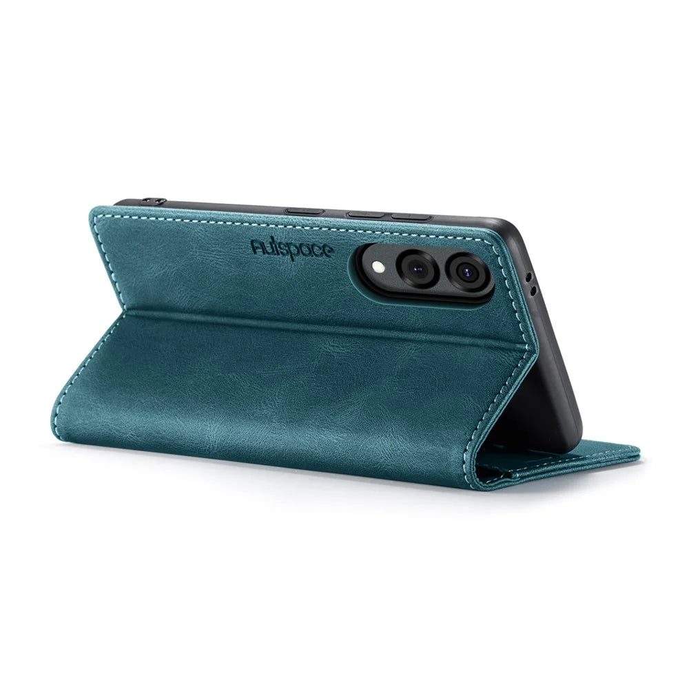 AUTSPACE For Samsung Galaxy S25 Edge Wallet Case  A01 Leather Stand Cover with RFID Blocking Card Holder - Blue - 4