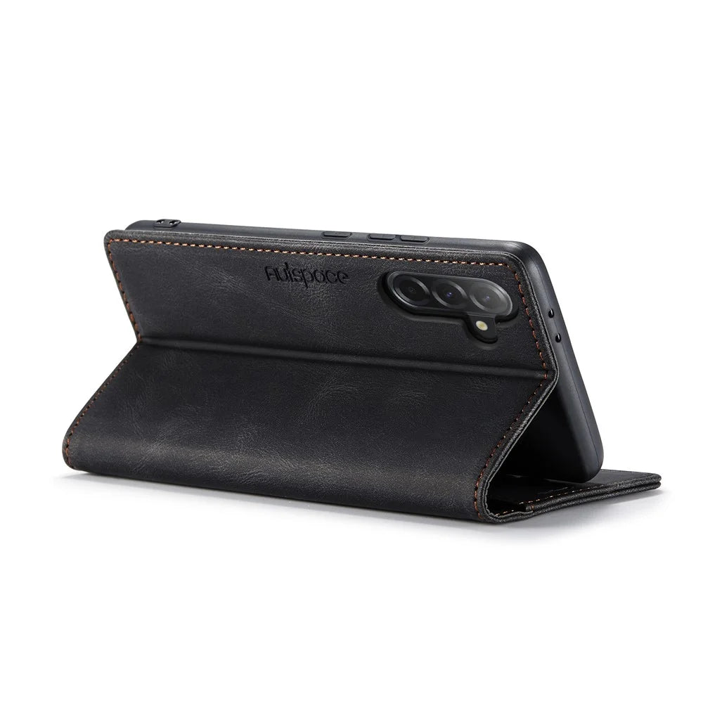 AUTSPACE For Samsung Galaxy A36 5G Wallet Case  A01 Leather Stand Cover with RFID Blocking Card Holder - Black - 4