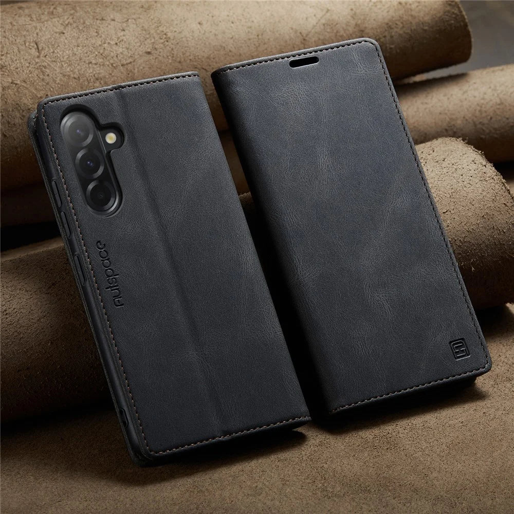 AUTSPACE For Samsung Galaxy A36 5G Wallet Case  A01 Leather Stand Cover with RFID Blocking Card Holder - Black - 5