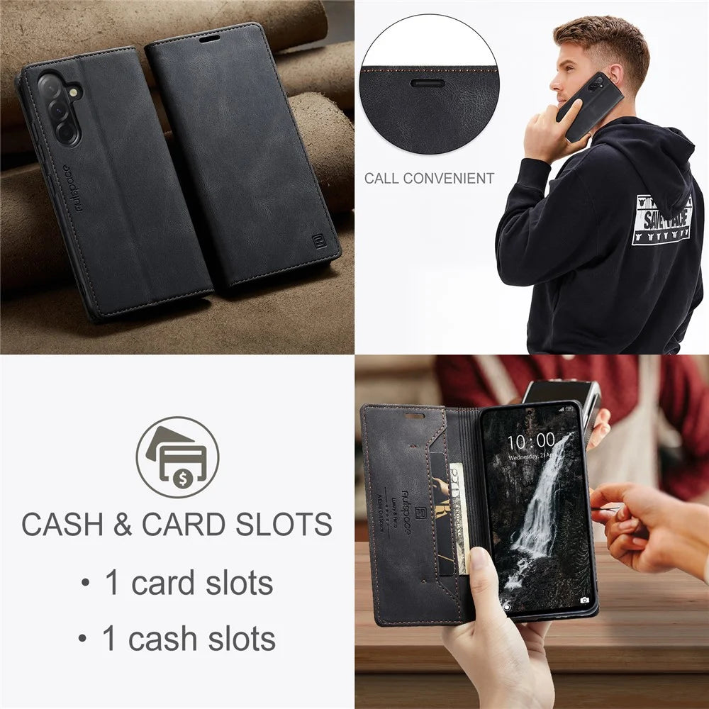 AUTSPACE For Samsung Galaxy A36 5G Wallet Case  A01 Leather Stand Cover with RFID Blocking Card Holder - Black - 7