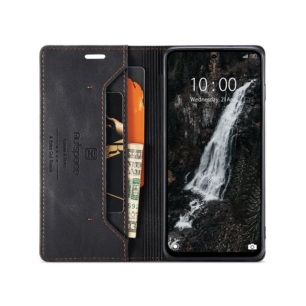 AUTSPACE For Samsung Galaxy A56 5G Wallet Case  A01 Leather Stand Cover with RFID Blocking Card Holder - Black - 3