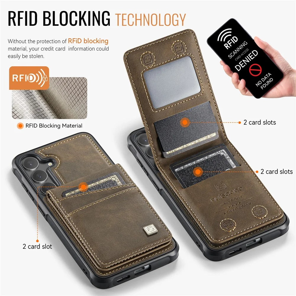 AUTSPACE For Samsung Galaxy S25 / Galaxy S24 Case  A12 Leather Back Cover with Magnetic Detachable Card Bag Kickstand - Coffee - 3