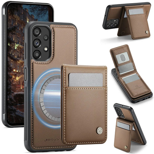 JEEHOOD For Samsung Galaxy A23 5G (Global Version) / Galaxy A23 4G Leather Back Cover Magnetic Case  J06 Phone Case with Card Bag RFID Blocking - Brown - 1