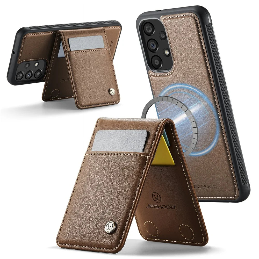 JEEHOOD For Samsung Galaxy A23 5G (Global Version) / Galaxy A23 4G Leather Back Cover Magnetic Case  J06 Phone Case with Card Bag RFID Blocking - Brown - 2