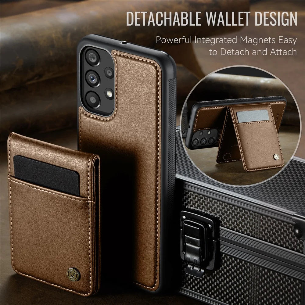 JEEHOOD For Samsung Galaxy A23 5G (Global Version) / Galaxy A23 4G Leather Back Cover Magnetic Case  J06 Phone Case with Card Bag RFID Blocking - Brown - 3