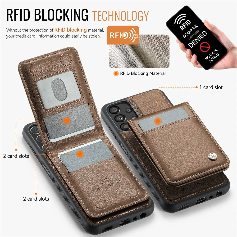 JEEHOOD For Samsung Galaxy A23 5G (Global Version) / Galaxy A23 4G Leather Back Cover Magnetic Case  J06 Phone Case with Card Bag RFID Blocking - Brown - 4