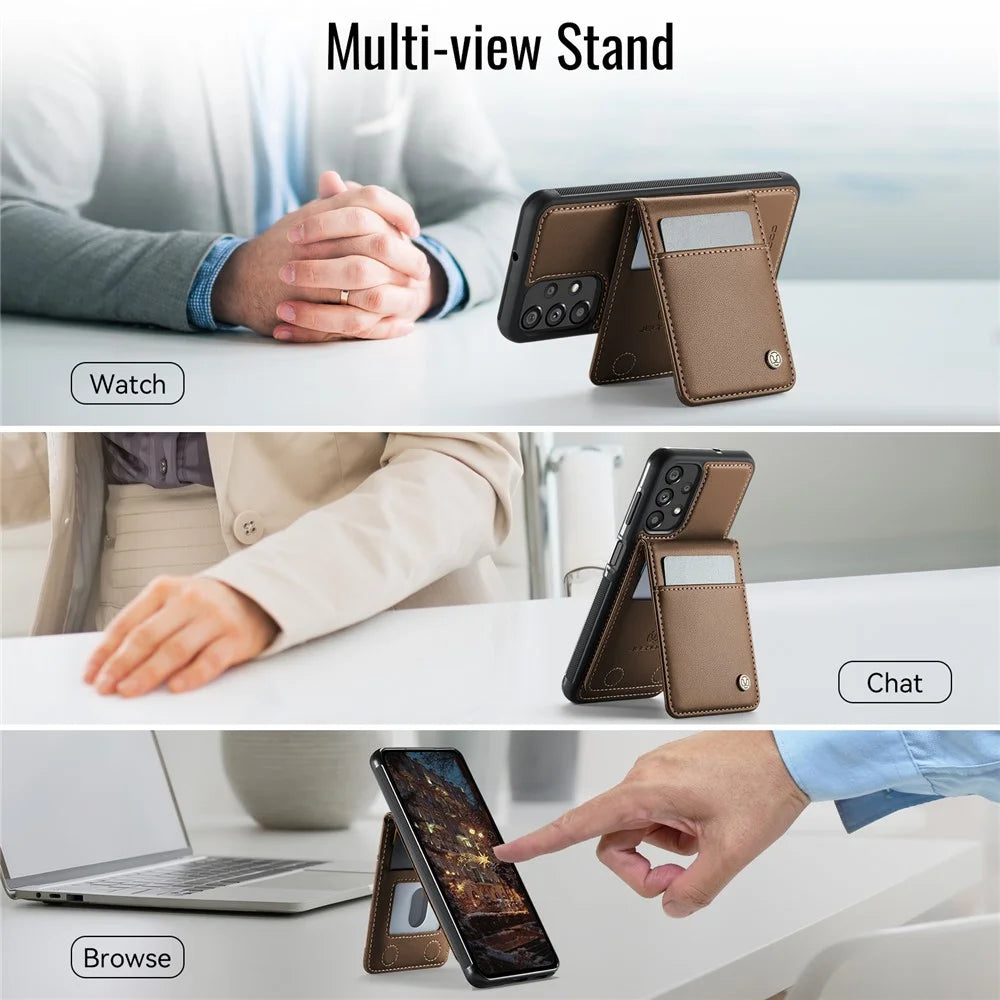 JEEHOOD For Samsung Galaxy A23 5G (Global Version) / Galaxy A23 4G Leather Back Cover Magnetic Case  J06 Phone Case with Card Bag RFID Blocking - Brown - 5