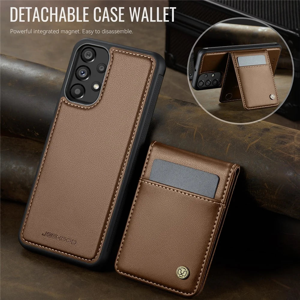 JEEHOOD For Samsung Galaxy A23 5G (Global Version) / Galaxy A23 4G Leather Back Cover Magnetic Case  J06 Phone Case with Card Bag RFID Blocking - Brown - 6