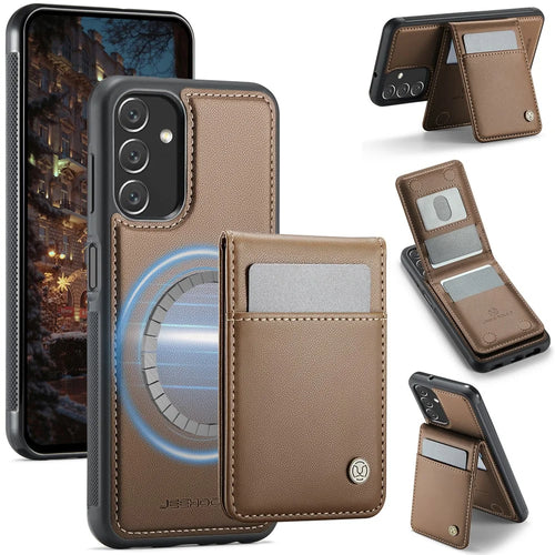 JEEHOOD For Samsung Galaxy A24 4G (162.1 x 77.6 x 8.3mm) Leather Back Cover Magnetic Case  J06 Phone Case with Card Bag RFID Blocking - Brown - 1