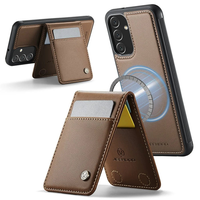 JEEHOOD For Samsung Galaxy A24 4G (162.1 x 77.6 x 8.3mm) Leather Back Cover Magnetic Case  J06 Phone Case with Card Bag RFID Blocking - Brown - 2