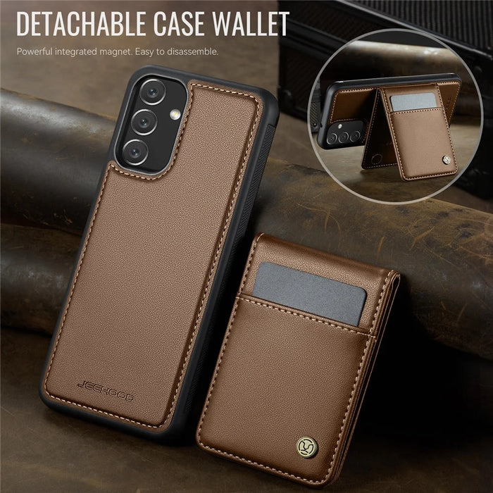 JEEHOOD For Samsung Galaxy A24 4G (162.1 x 77.6 x 8.3mm) Leather Back Cover Magnetic Case  J06 Phone Case with Card Bag RFID Blocking - Brown - 4