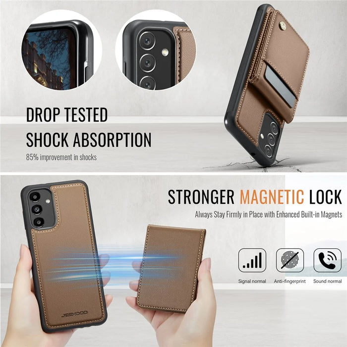 JEEHOOD For Samsung Galaxy A24 4G (162.1 x 77.6 x 8.3mm) Leather Back Cover Magnetic Case  J06 Phone Case with Card Bag RFID Blocking - Brown - 5